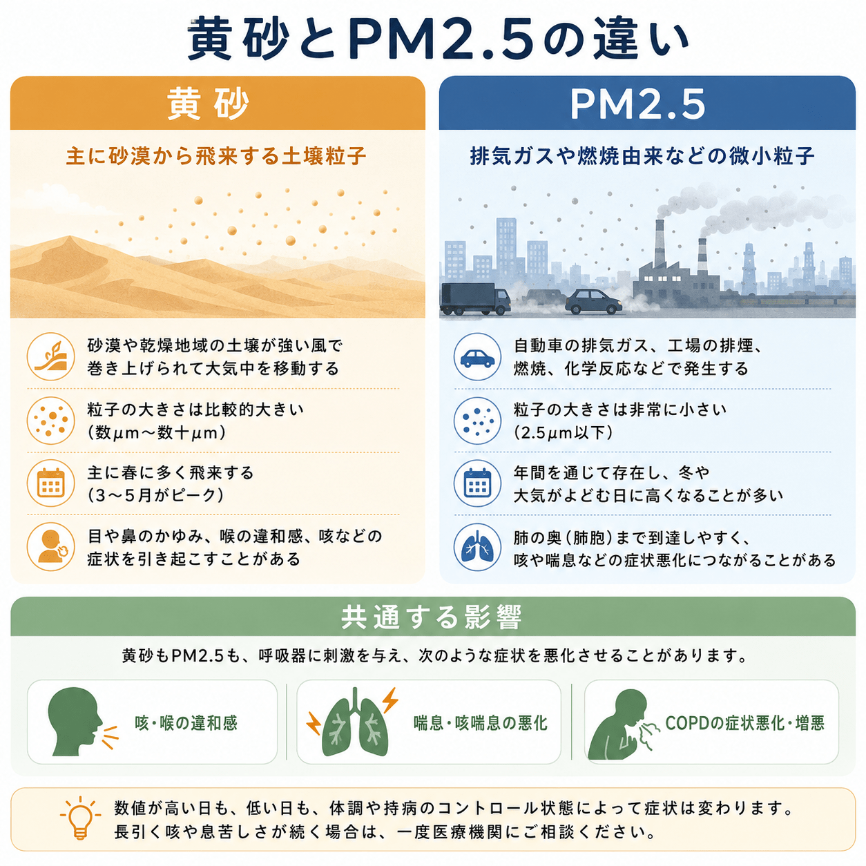 黄砂とPM2.5の違いを示した図